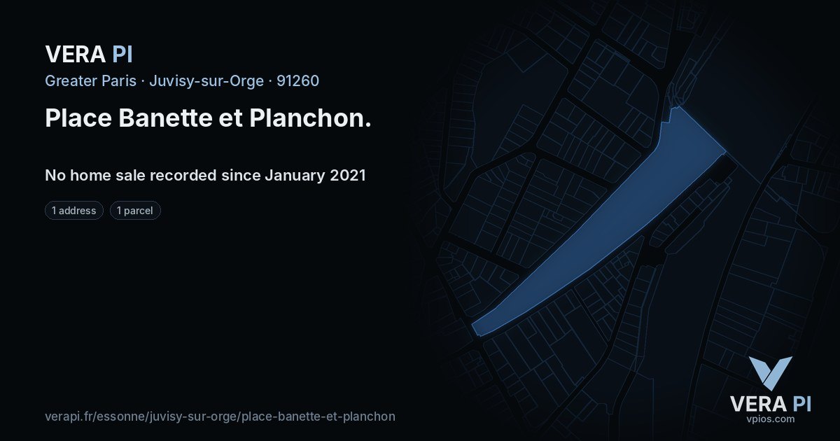 Place Banette et Planchon, Juvisy-sur-Orge at night – every parcel coloured by the prices around it, the street's own parcels lit