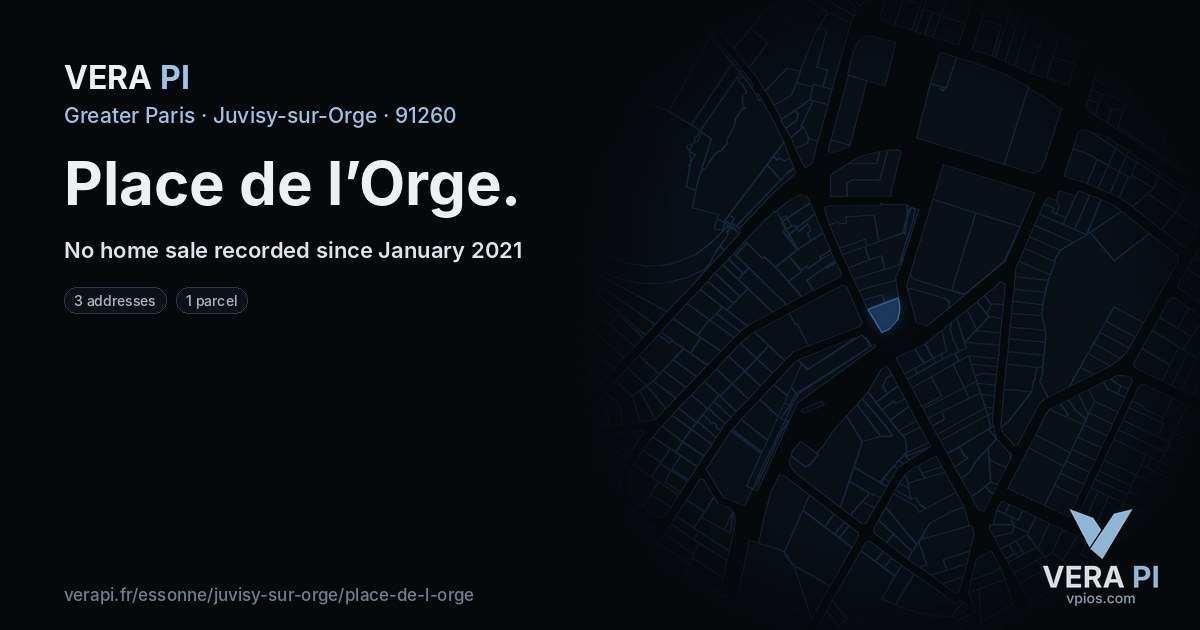 Place de l’Orge, Juvisy-sur-Orge at night – every parcel coloured by the prices around it, the street's own parcels lit