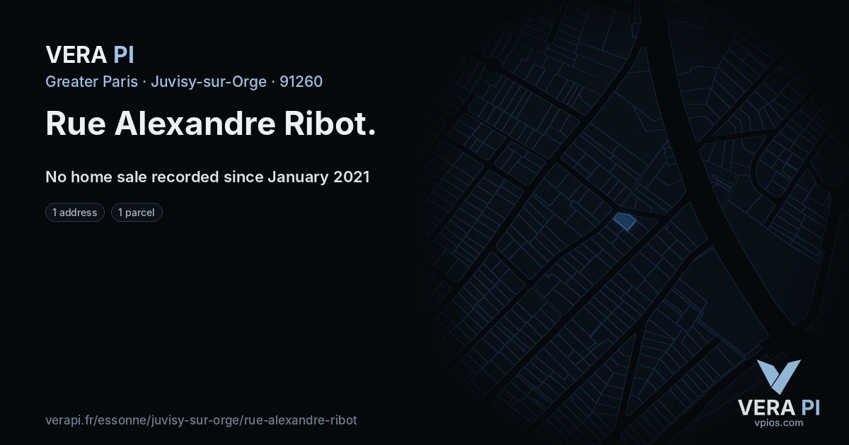 Rue Alexandre Ribot, Juvisy-sur-Orge at night – every parcel coloured by the prices around it, the street's own parcels lit