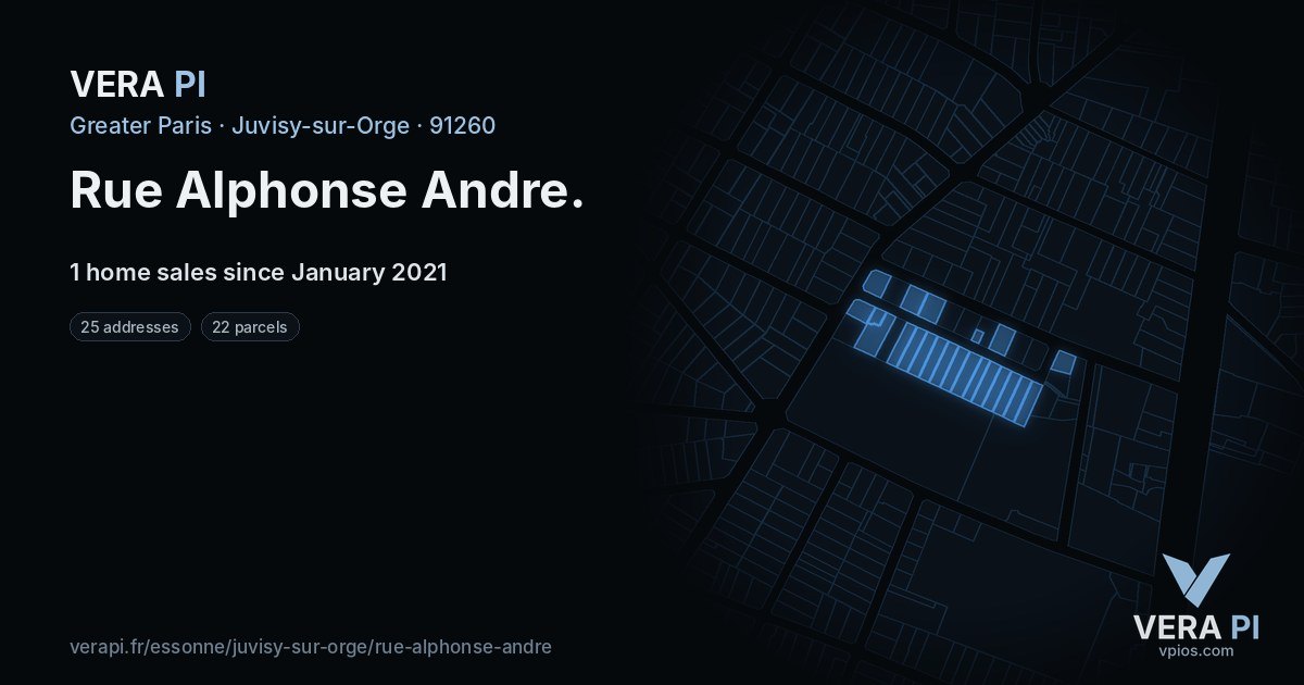 Rue Alphonse Andre, Juvisy-sur-Orge at night – every parcel coloured by the prices around it, the street's own parcels lit