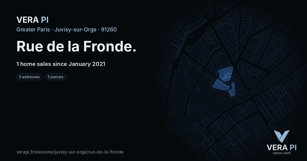 Rue de la Fronde, Juvisy-sur-Orge at night – every parcel coloured by the prices around it, the street's own parcels lit