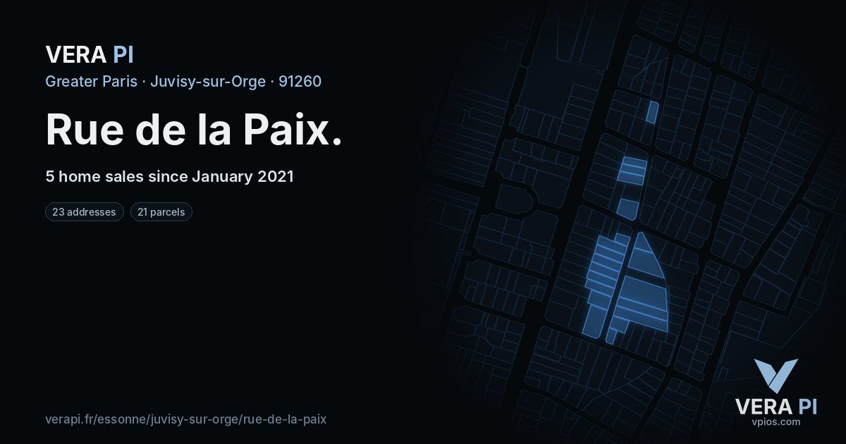 Rue de la Paix, Juvisy-sur-Orge at night – every parcel coloured by the prices around it, the street's own parcels lit