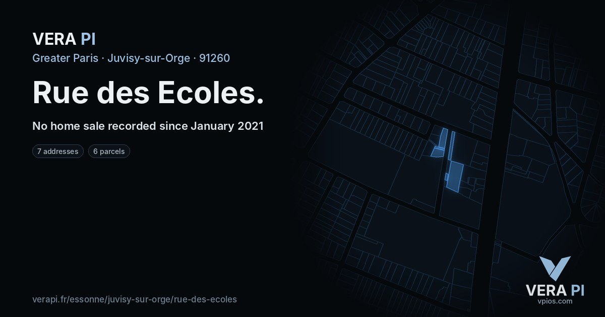 Rue des Ecoles, Juvisy-sur-Orge at night – every parcel coloured by the prices around it, the street's own parcels lit