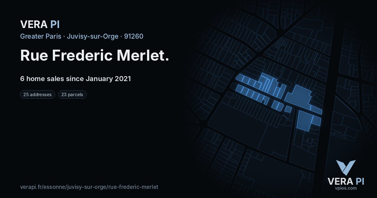 Rue Frederic Merlet, Juvisy-sur-Orge at night – every parcel coloured by the prices around it, the street's own parcels lit