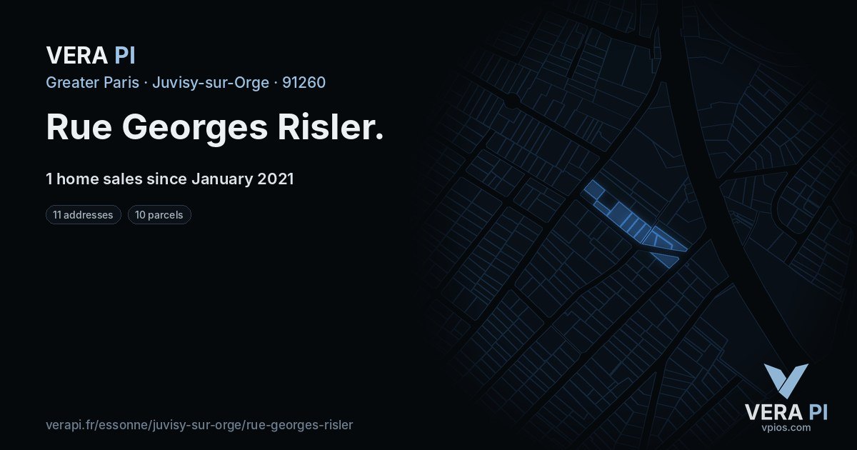 Rue Georges Risler, Juvisy-sur-Orge at night – every parcel coloured by the prices around it, the street's own parcels lit
