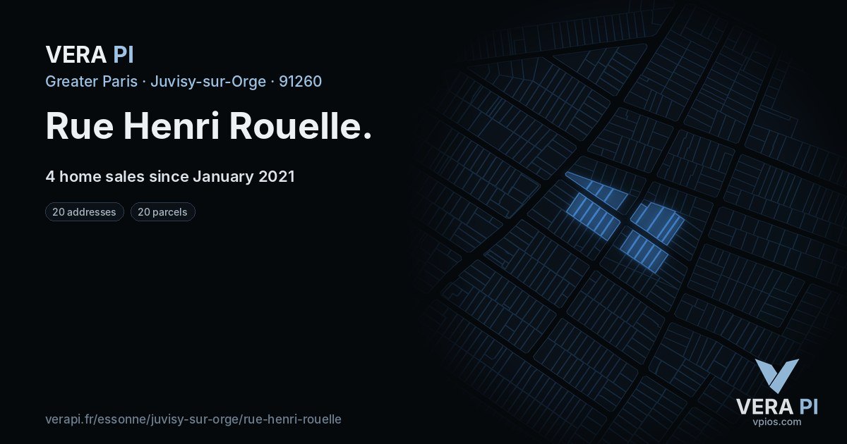 Rue Henri Rouelle, Juvisy-sur-Orge at night – every parcel coloured by the prices around it, the street's own parcels lit