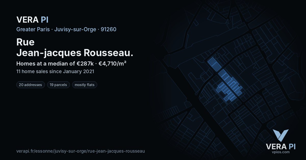 Rue Jean-jacques Rousseau, Juvisy-sur-Orge at night – every parcel coloured by the prices around it, the street's own parcels lit
