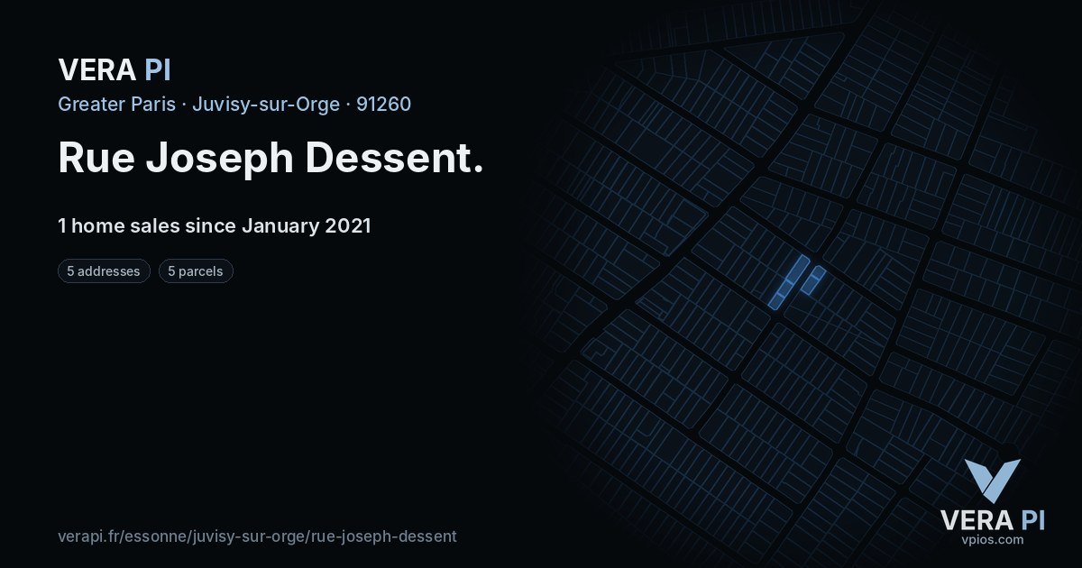 Rue Joseph Dessent, Juvisy-sur-Orge at night – every parcel coloured by the prices around it, the street's own parcels lit