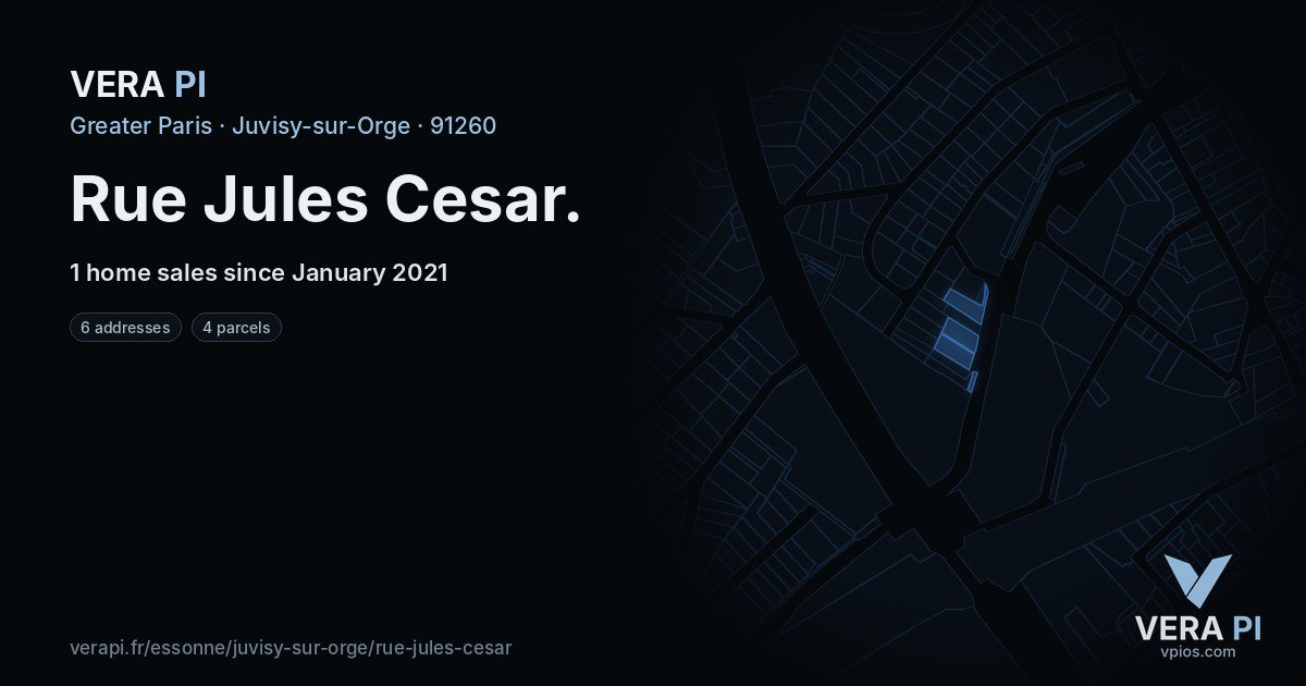 Rue Jules Cesar, Juvisy-sur-Orge at night – every parcel coloured by the prices around it, the street's own parcels lit