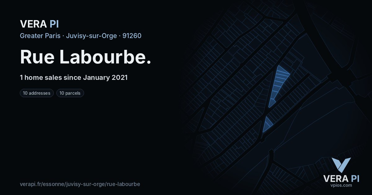 Rue Labourbe, Juvisy-sur-Orge at night – every parcel coloured by the prices around it, the street's own parcels lit
