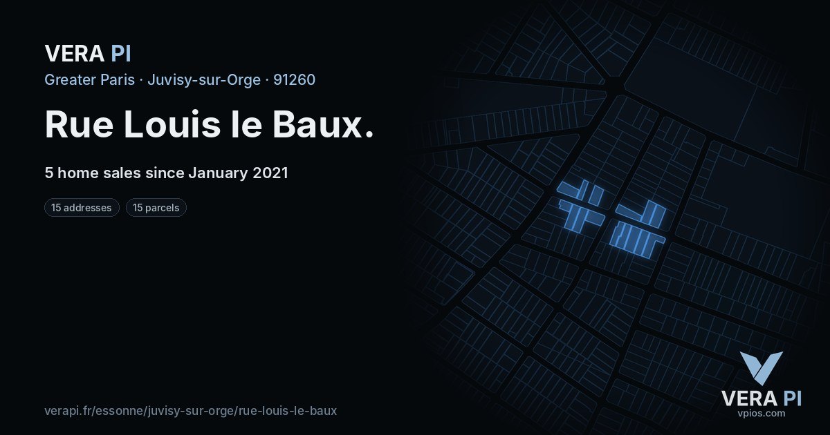 Rue Louis le Baux, Juvisy-sur-Orge at night – every parcel coloured by the prices around it, the street's own parcels lit