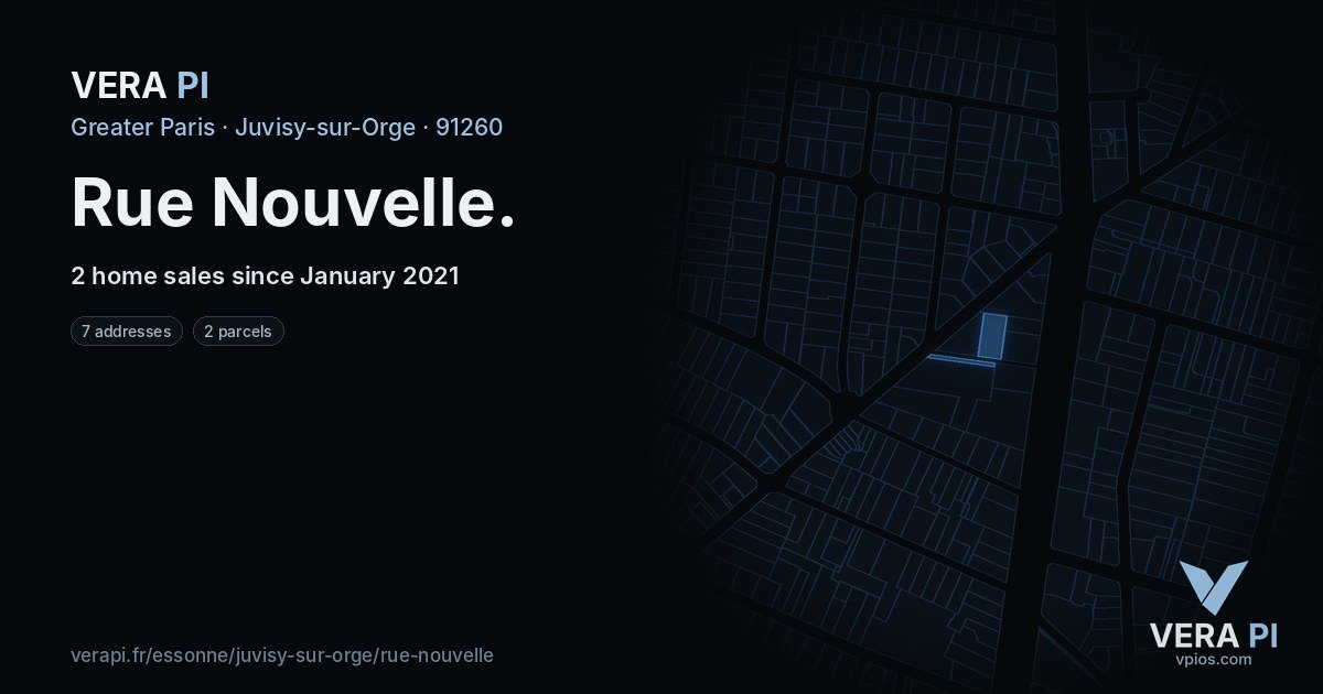 Rue Nouvelle, Juvisy-sur-Orge at night – every parcel coloured by the prices around it, the street's own parcels lit