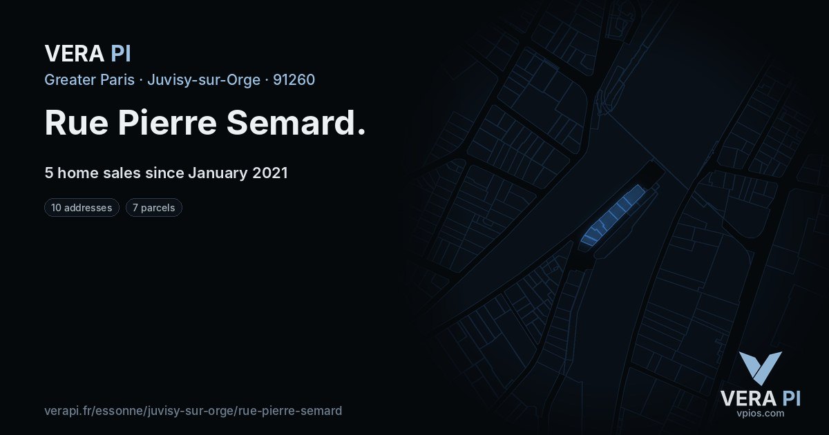 Rue Pierre Semard, Juvisy-sur-Orge at night – every parcel coloured by the prices around it, the street's own parcels lit