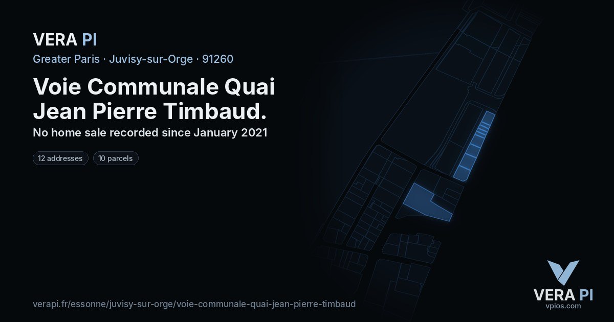 Voie Communale Quai Jean Pierre Timbaud, Juvisy-sur-Orge at night – every parcel coloured by the prices around it, the street's own parcels lit