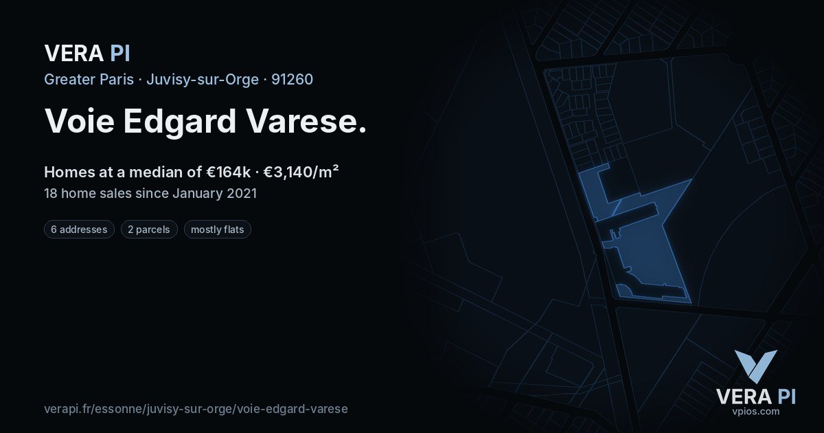 Voie Edgard Varese, Juvisy-sur-Orge at night – every parcel coloured by the prices around it, the street's own parcels lit