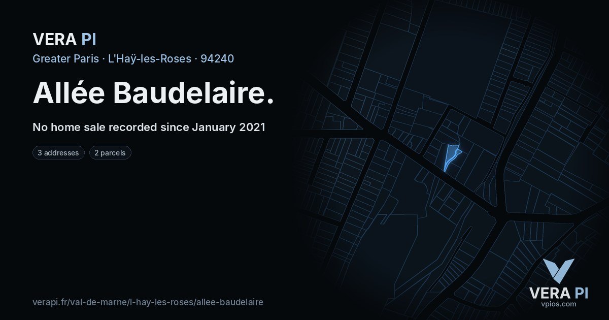 Allée Baudelaire, L'Haÿ-les-Roses at night – every parcel coloured by the prices around it, the street's own parcels lit