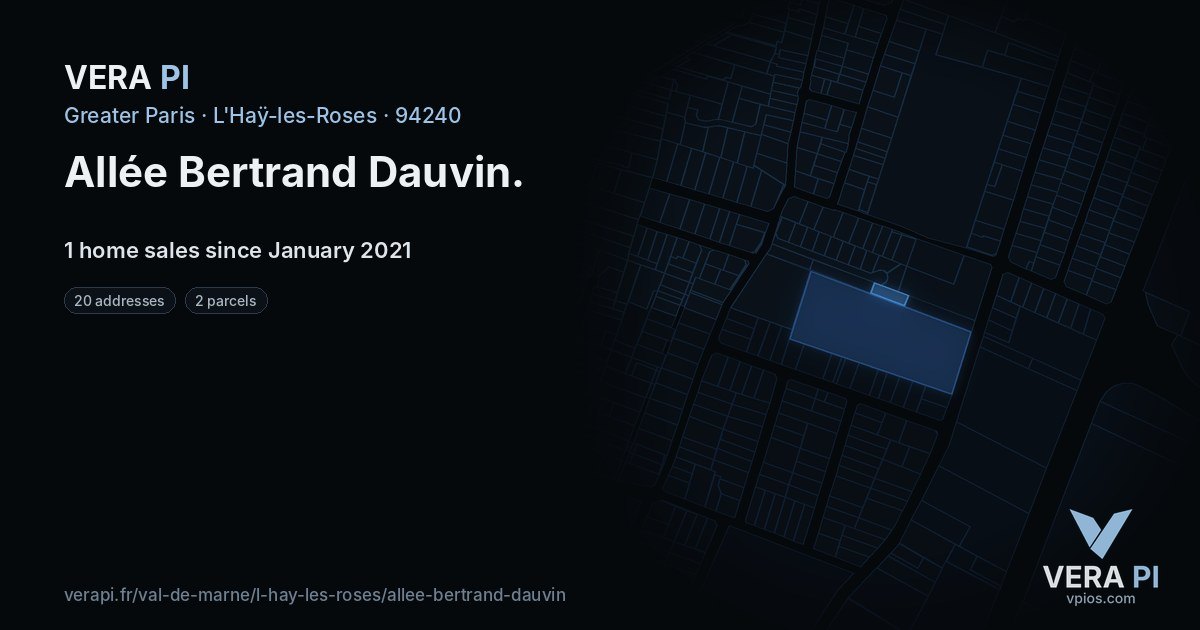 Allée Bertrand Dauvin, L'Haÿ-les-Roses at night – every parcel coloured by the prices around it, the street's own parcels lit