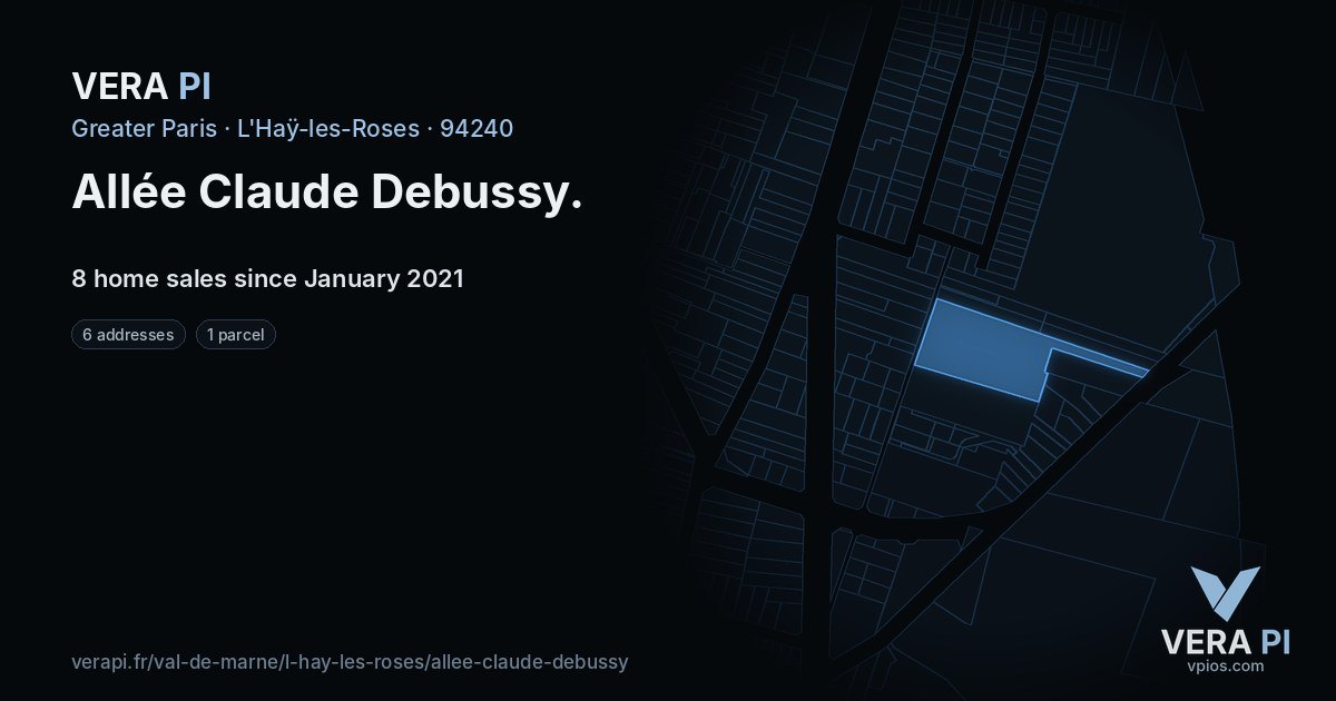 Allée Claude Debussy, L'Haÿ-les-Roses at night – every parcel coloured by the prices around it, the street's own parcels lit