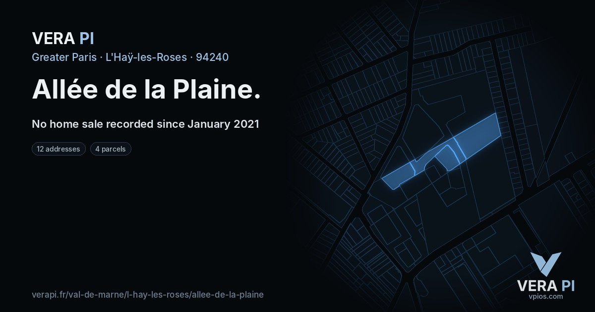 Allée de la Plaine, L'Haÿ-les-Roses at night – every parcel coloured by the prices around it, the street's own parcels lit