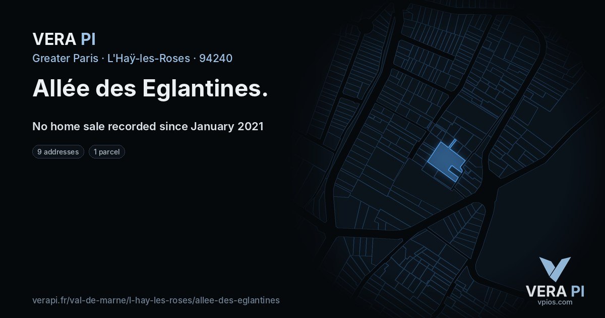 Allée des Eglantines, L'Haÿ-les-Roses at night – every parcel coloured by the prices around it, the street's own parcels lit