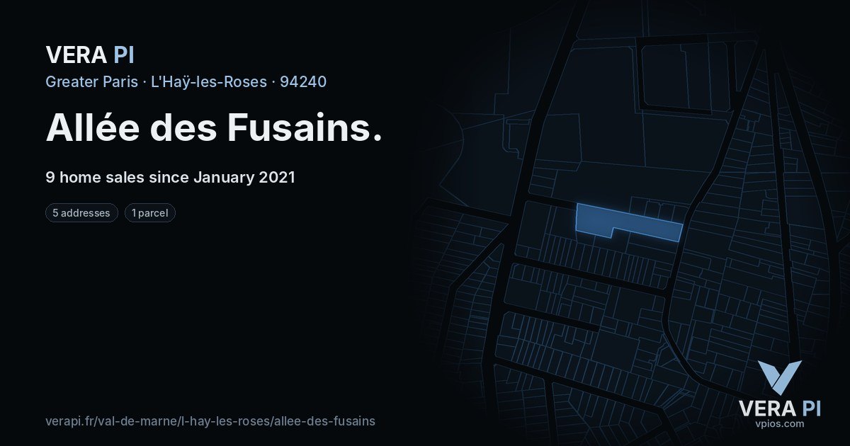 Allée des Fusains, L'Haÿ-les-Roses at night – every parcel coloured by the prices around it, the street's own parcels lit