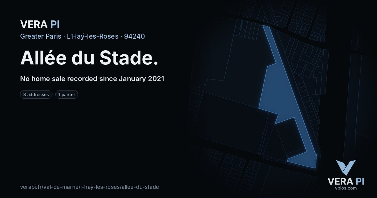 Allée du Stade, L'Haÿ-les-Roses at night – every parcel coloured by the prices around it, the street's own parcels lit