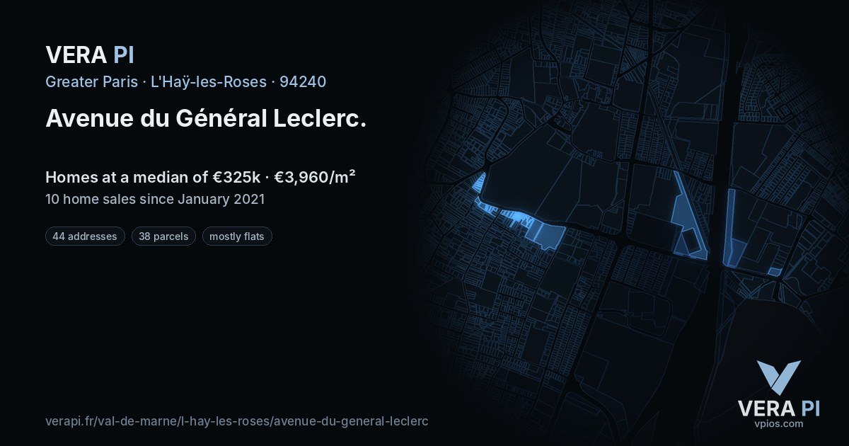 Avenue du Général Leclerc, L'Haÿ-les-Roses at night – every parcel coloured by the prices around it, the street's own parcels lit