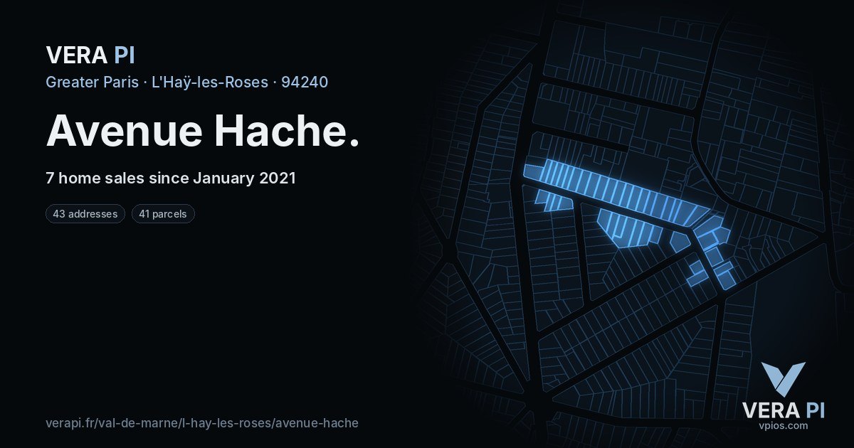 Avenue Hache, L'Haÿ-les-Roses at night – every parcel coloured by the prices around it, the street's own parcels lit