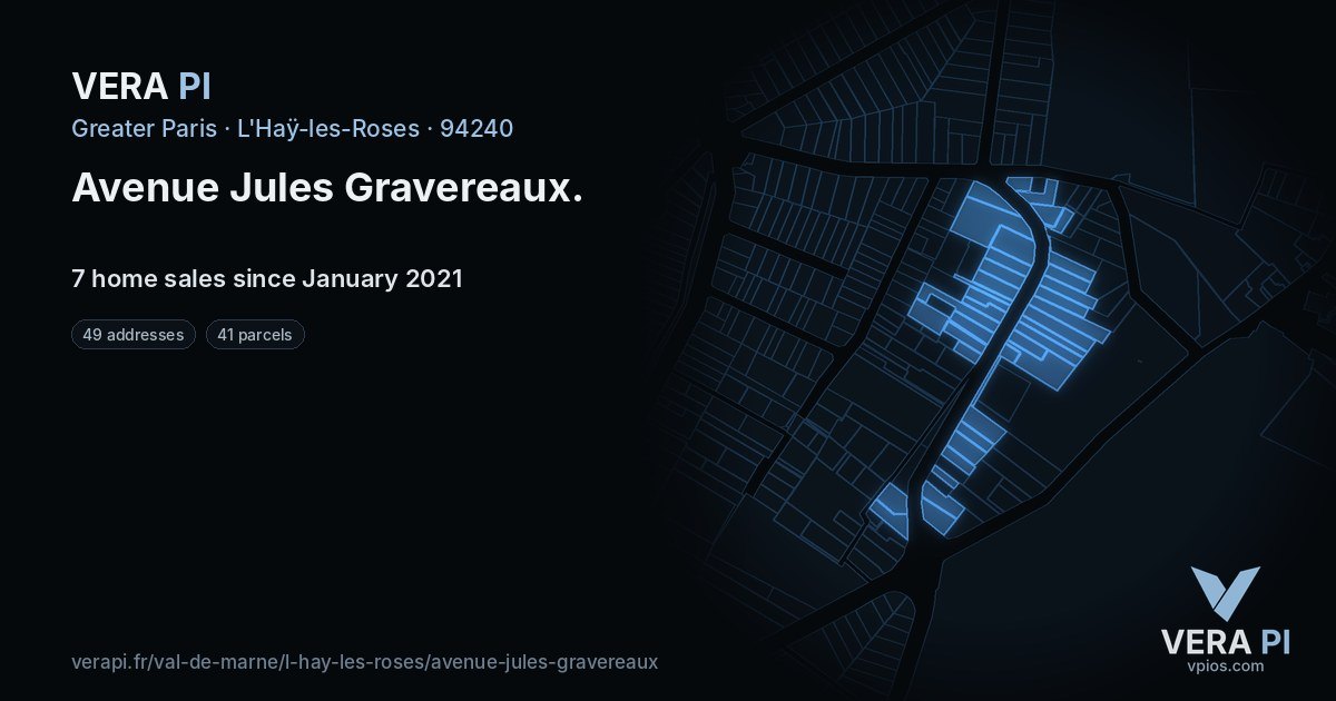 Avenue Jules Gravereaux, L'Haÿ-les-Roses at night – every parcel coloured by the prices around it, the street's own parcels lit