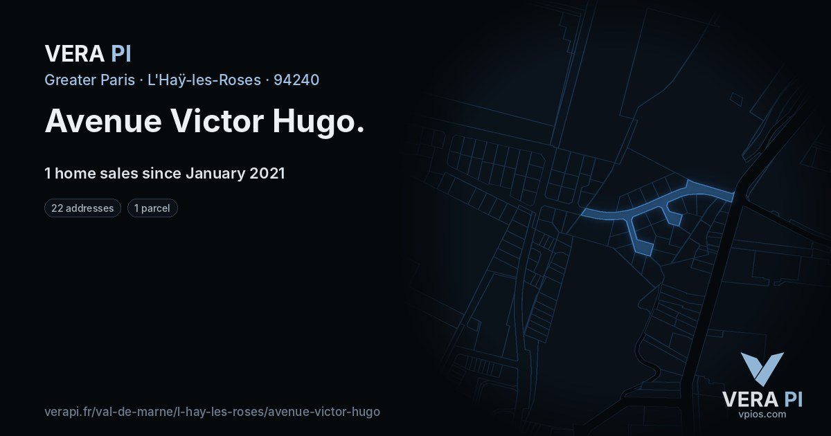 Avenue Victor Hugo, L'Haÿ-les-Roses at night – every parcel coloured by the prices around it, the street's own parcels lit