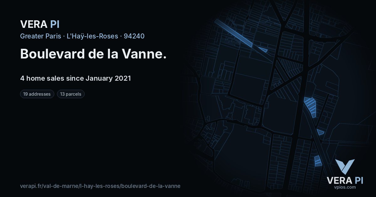 Boulevard de la Vanne, L'Haÿ-les-Roses at night – every parcel coloured by the prices around it, the street's own parcels lit