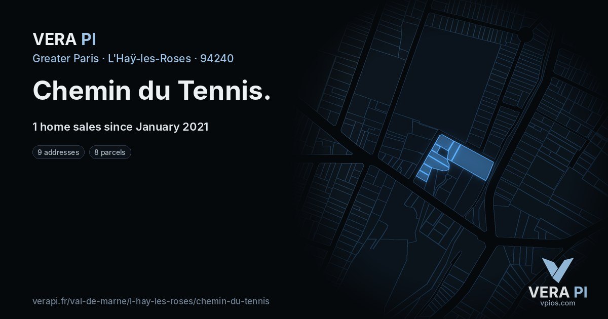 Chemin du Tennis, L'Haÿ-les-Roses at night – every parcel coloured by the prices around it, the street's own parcels lit