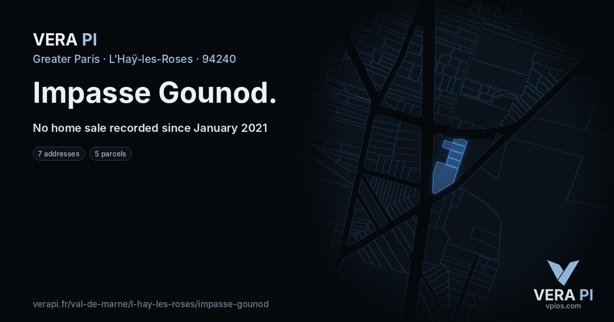 Impasse Gounod, L'Haÿ-les-Roses at night – every parcel coloured by the prices around it, the street's own parcels lit