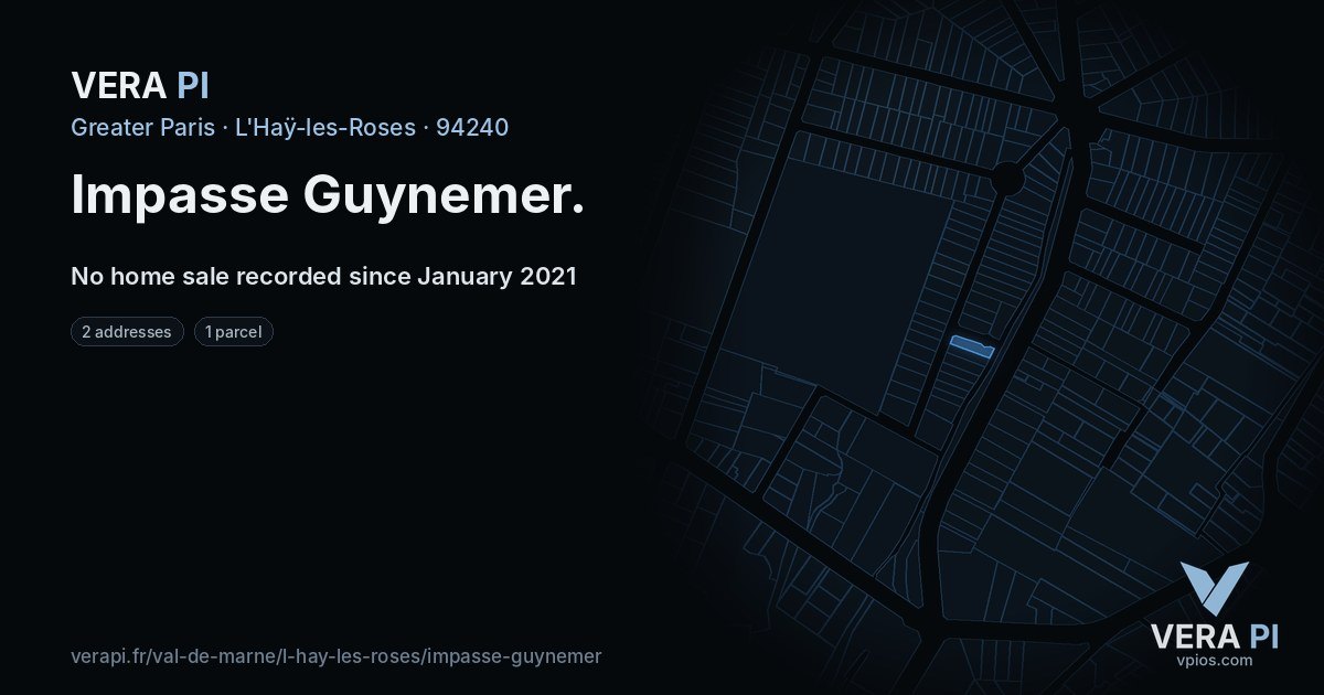 Impasse Guynemer, L'Haÿ-les-Roses at night – every parcel coloured by the prices around it, the street's own parcels lit
