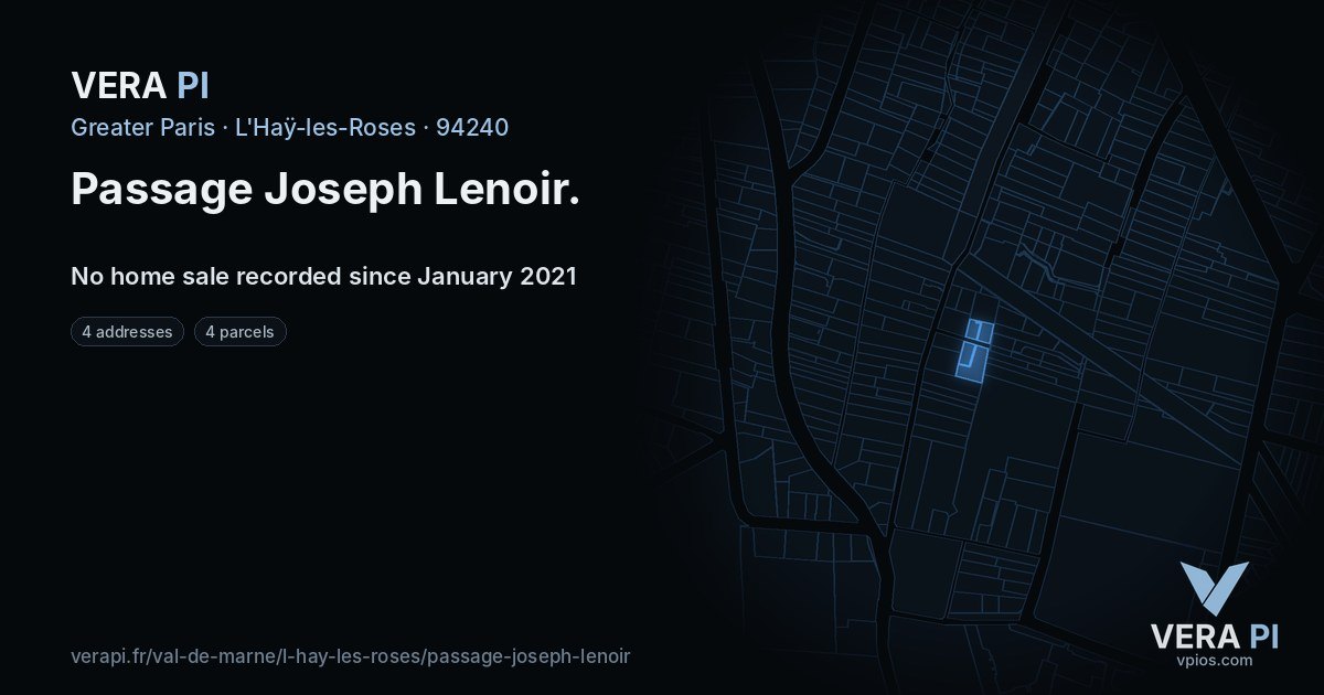 Passage Joseph Lenoir, L'Haÿ-les-Roses at night – every parcel coloured by the prices around it, the street's own parcels lit