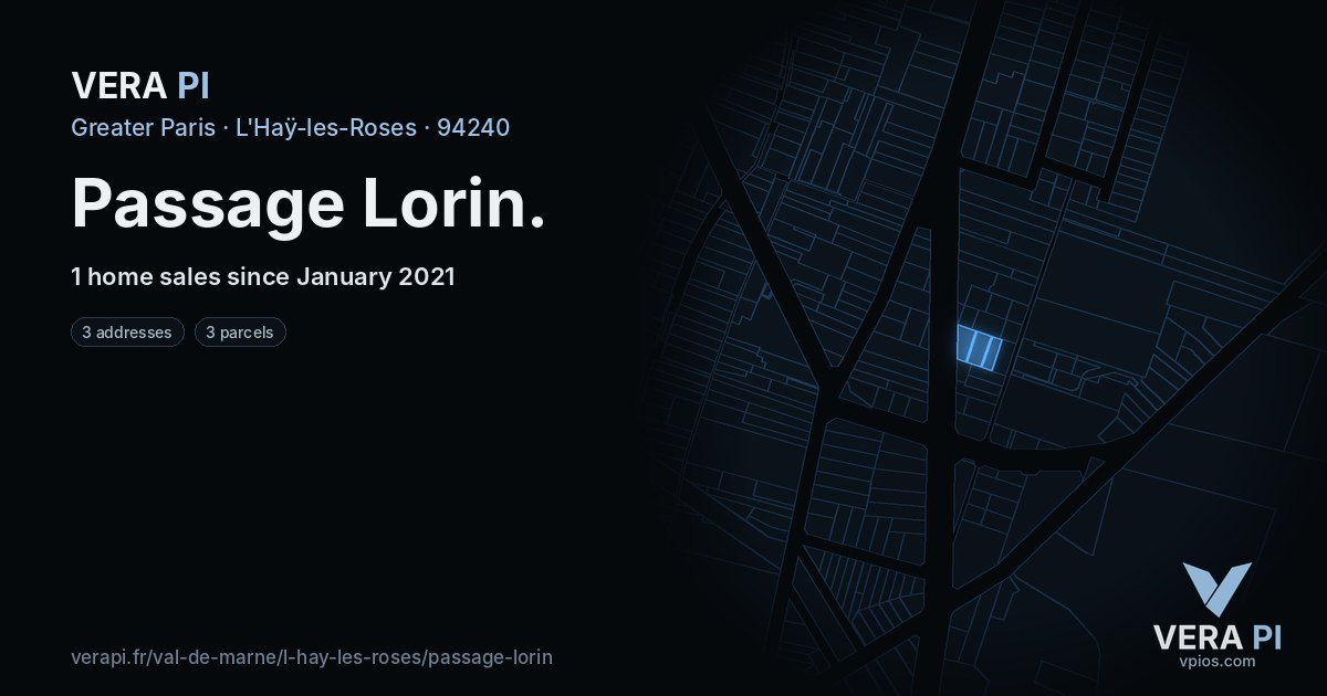 Passage Lorin, L'Haÿ-les-Roses at night – every parcel coloured by the prices around it, the street's own parcels lit