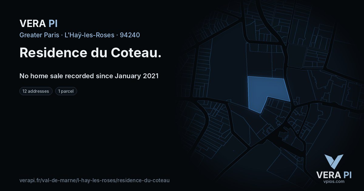 Residence du Coteau, L'Haÿ-les-Roses at night – every parcel coloured by the prices around it, the street's own parcels lit