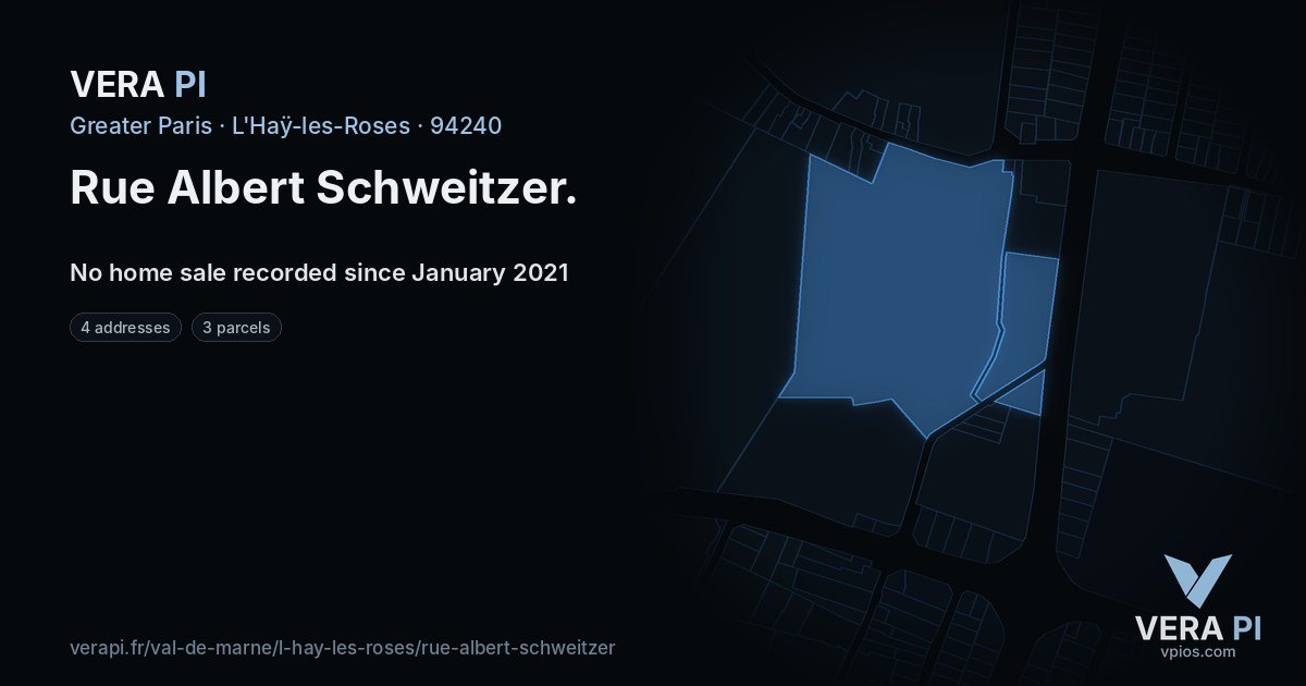 Rue Albert Schweitzer, L'Haÿ-les-Roses at night – every parcel coloured by the prices around it, the street's own parcels lit