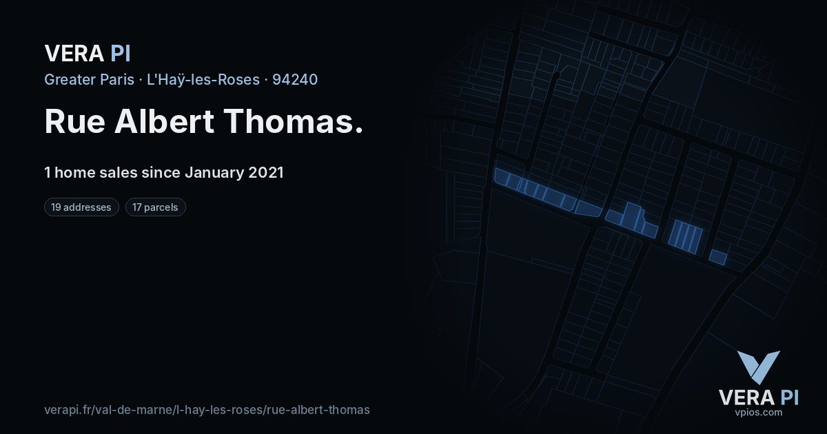 Rue Albert Thomas, L'Haÿ-les-Roses at night – every parcel coloured by the prices around it, the street's own parcels lit