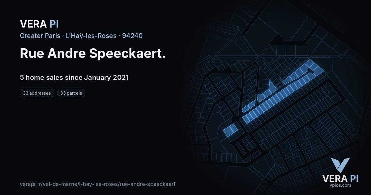 Rue Andre Speeckaert, L'Haÿ-les-Roses at night – every parcel coloured by the prices around it, the street's own parcels lit
