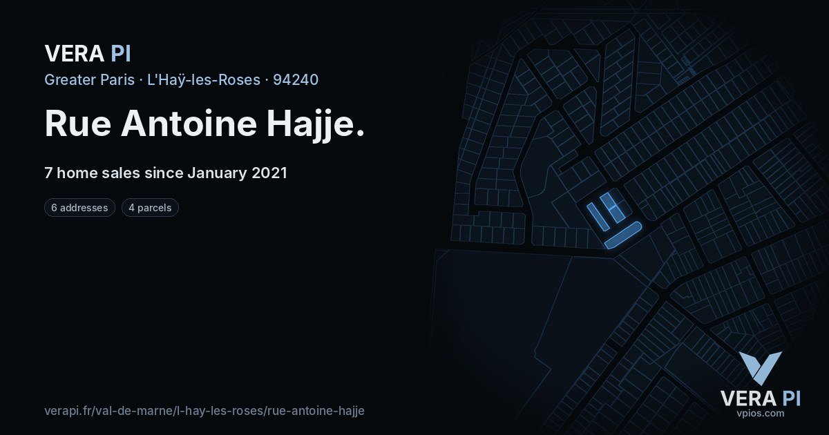 Rue Antoine Hajje, L'Haÿ-les-Roses at night – every parcel coloured by the prices around it, the street's own parcels lit