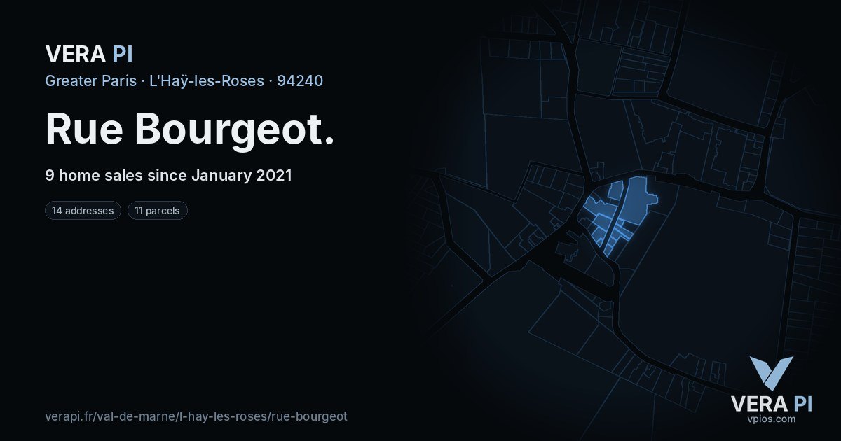 Rue Bourgeot, L'Haÿ-les-Roses at night – every parcel coloured by the prices around it, the street's own parcels lit