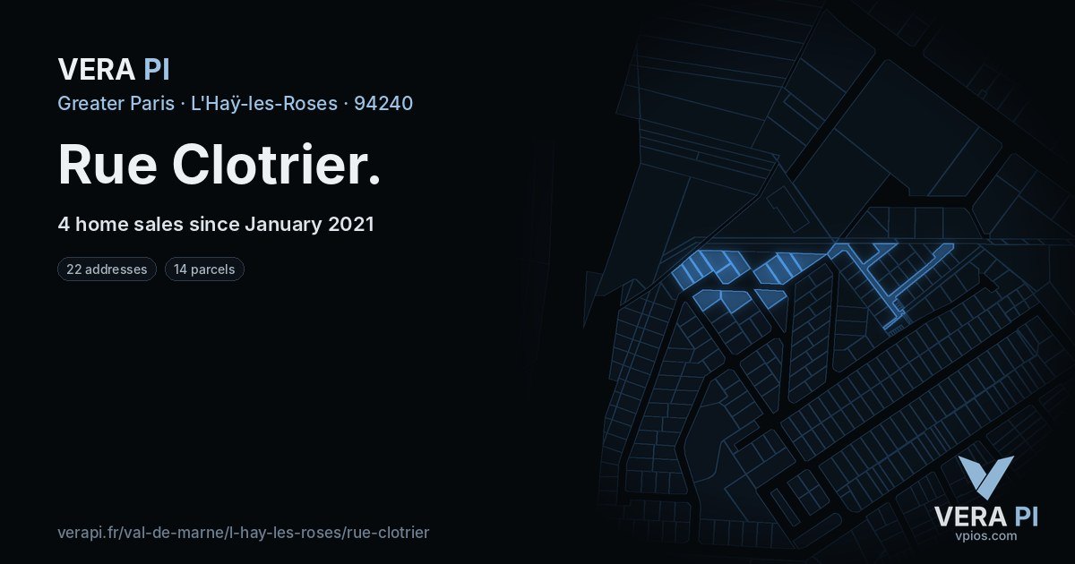 Rue Clotrier, L'Haÿ-les-Roses at night – every parcel coloured by the prices around it, the street's own parcels lit