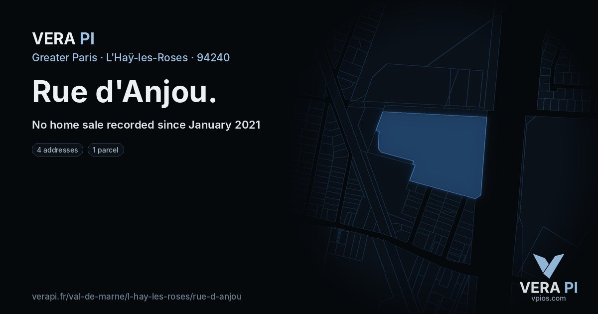 Rue d'Anjou, L'Haÿ-les-Roses at night – every parcel coloured by the prices around it, the street's own parcels lit