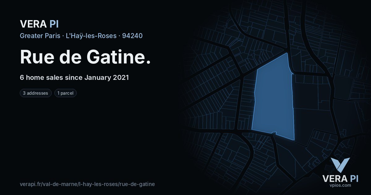 Rue de Gatine, L'Haÿ-les-Roses at night – every parcel coloured by the prices around it, the street's own parcels lit