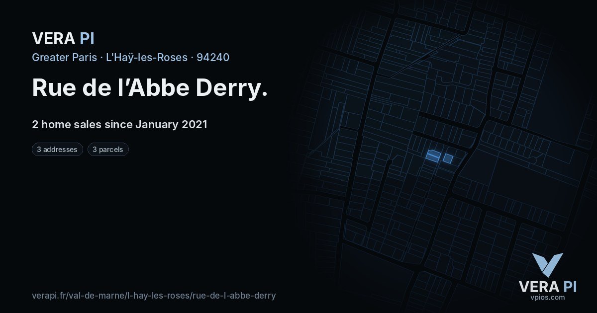 Rue de l’Abbe Derry, L'Haÿ-les-Roses at night – every parcel coloured by the prices around it, the street's own parcels lit
