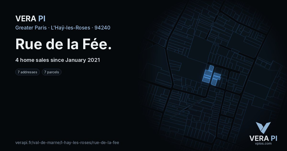 Rue de la Fée, L'Haÿ-les-Roses at night – every parcel coloured by the prices around it, the street's own parcels lit