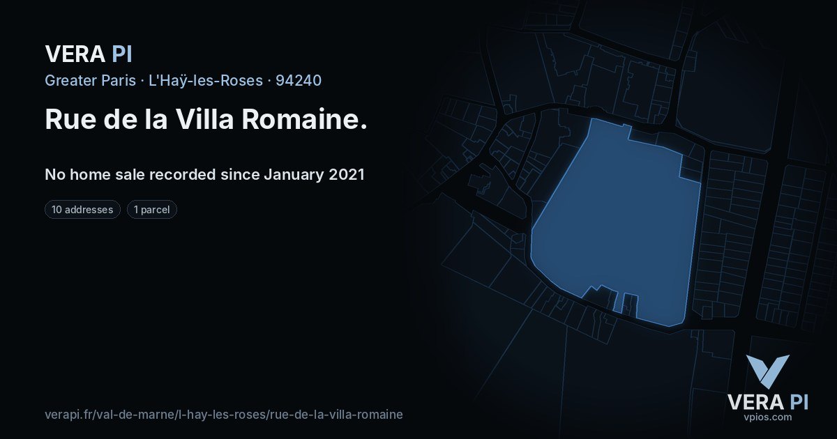 Rue de la Villa Romaine, L'Haÿ-les-Roses at night – every parcel coloured by the prices around it, the street's own parcels lit