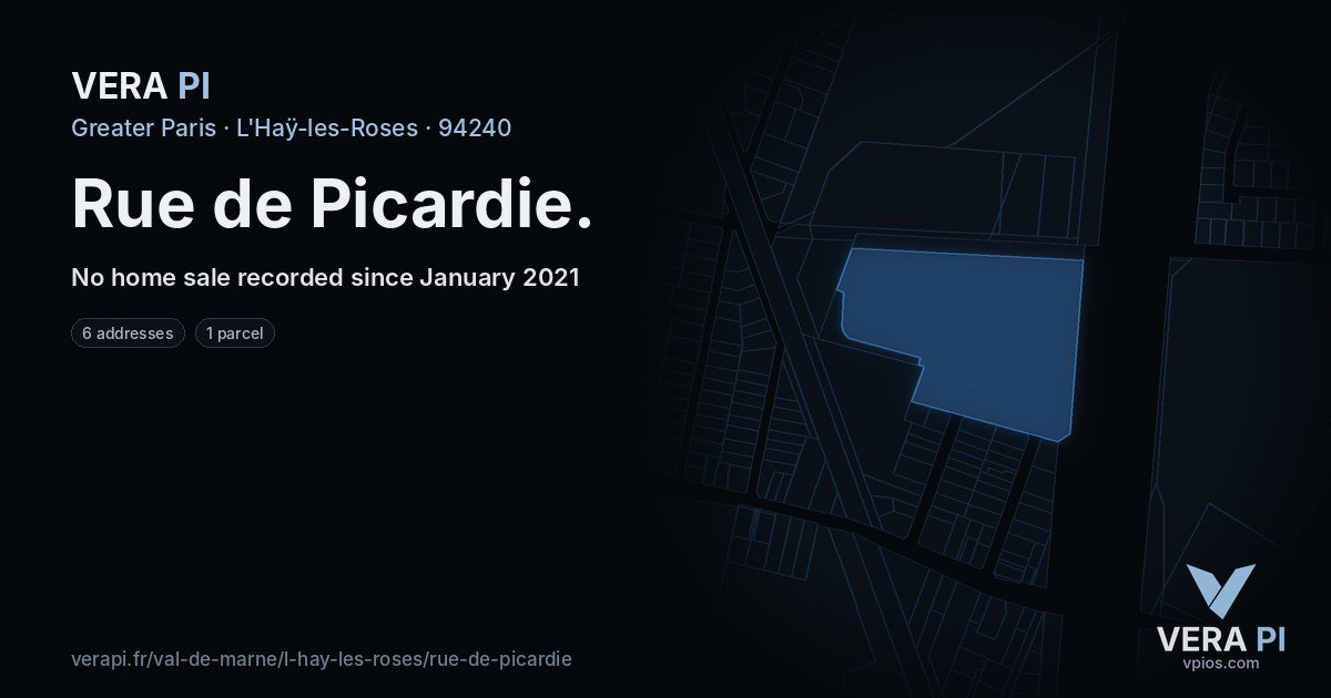 Rue de Picardie, L'Haÿ-les-Roses at night – every parcel coloured by the prices around it, the street's own parcels lit