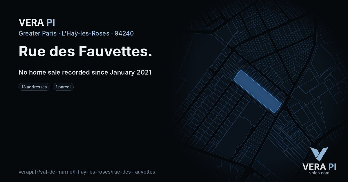 Rue des Fauvettes, L'Haÿ-les-Roses at night – every parcel coloured by the prices around it, the street's own parcels lit
